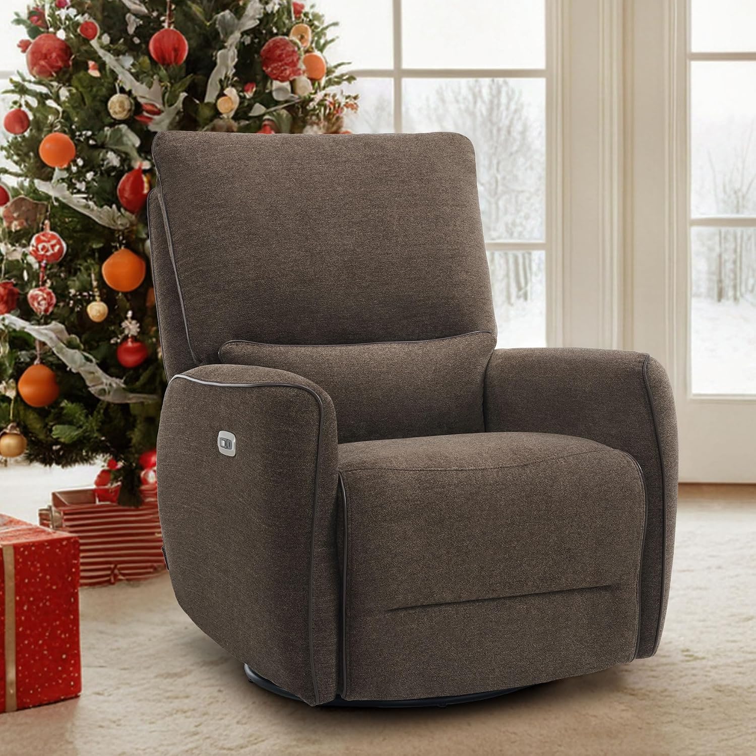 MCombo Swivel Glider Rocker Power Recliner Chair, Electric Swivel Rocker Recliner with USB Charging Ports for Living Room and Nursery, Fabric 6922 (Brown)