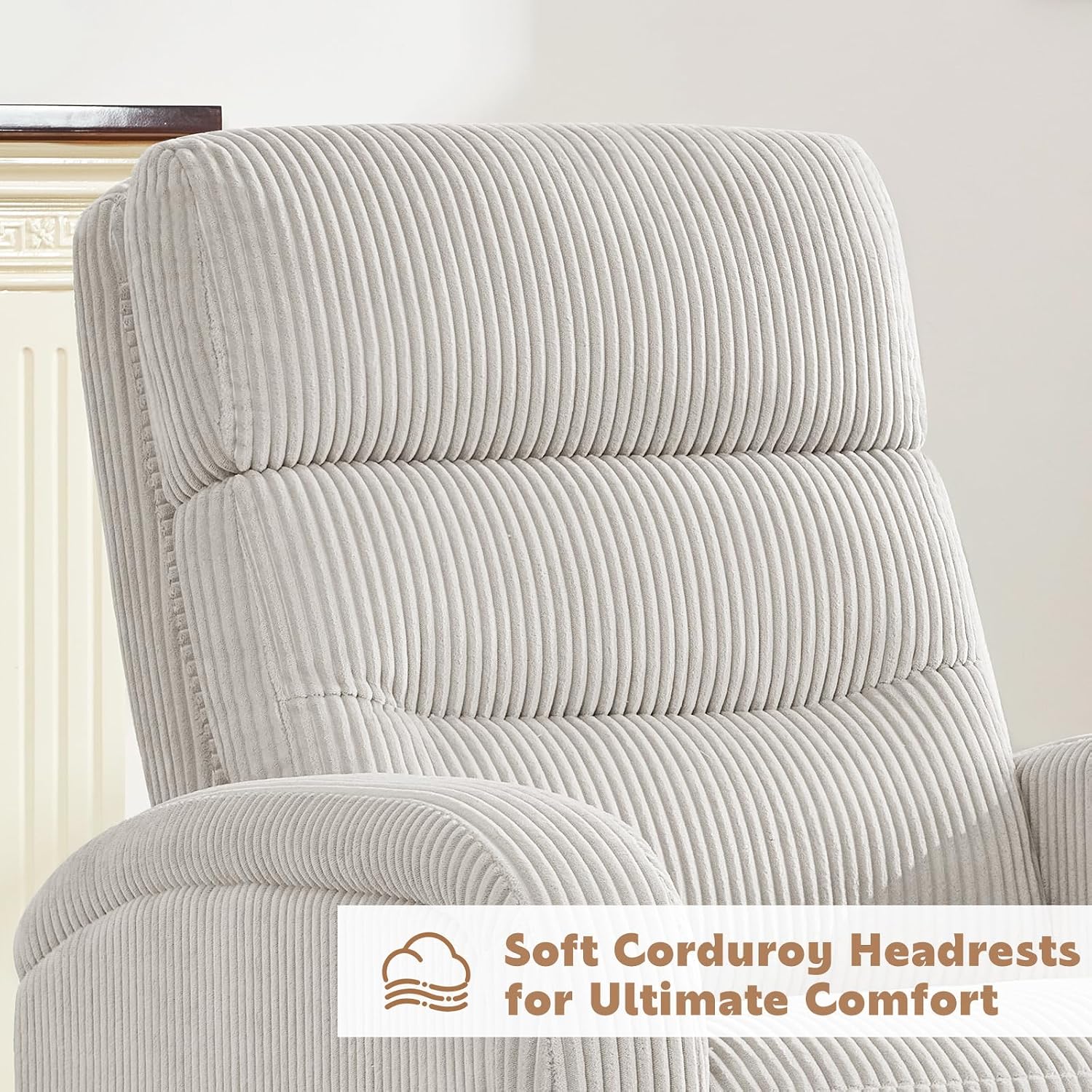 Swivel Rocker Recliner Glider Rocking Chair for Nursery, Corduroy Recliner with Chunky Cushion, Manual Swivel Recliner Chair for Living Room, Bedroom, Nursery(Camel)