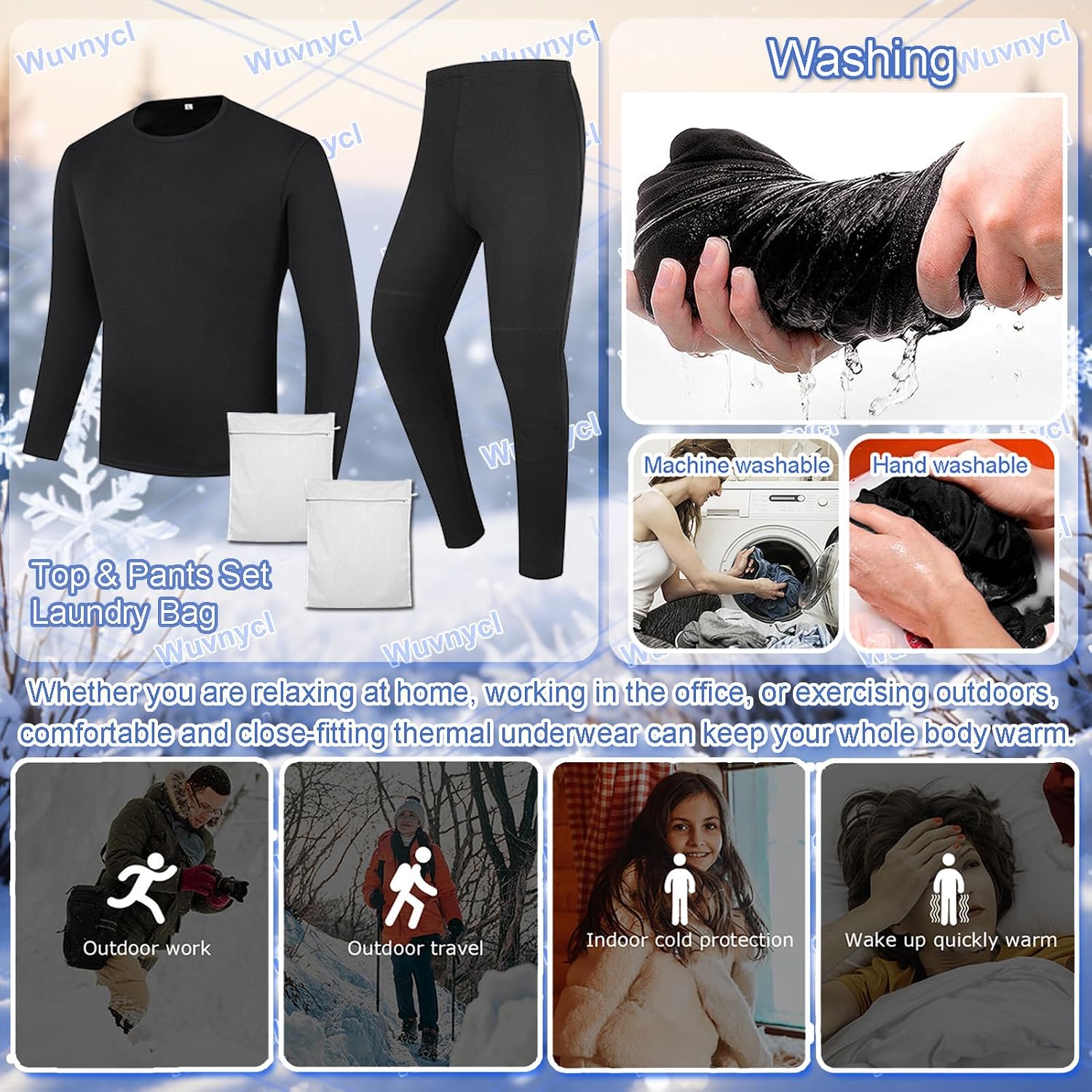 Heated Thermal Underwear Set for Men Women, 20 Zone Electric Heating Baselayer Long Johns for Outdoor Cycling HuntingBlack,XS