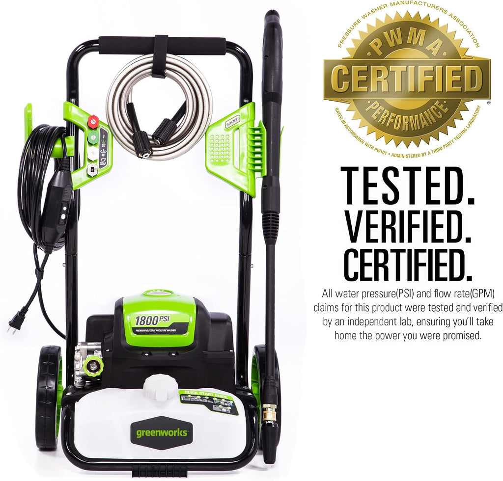 Greenworks 1800 PSI 1.2 GPM Pressure Washer (Open Frame) PWMA Certified