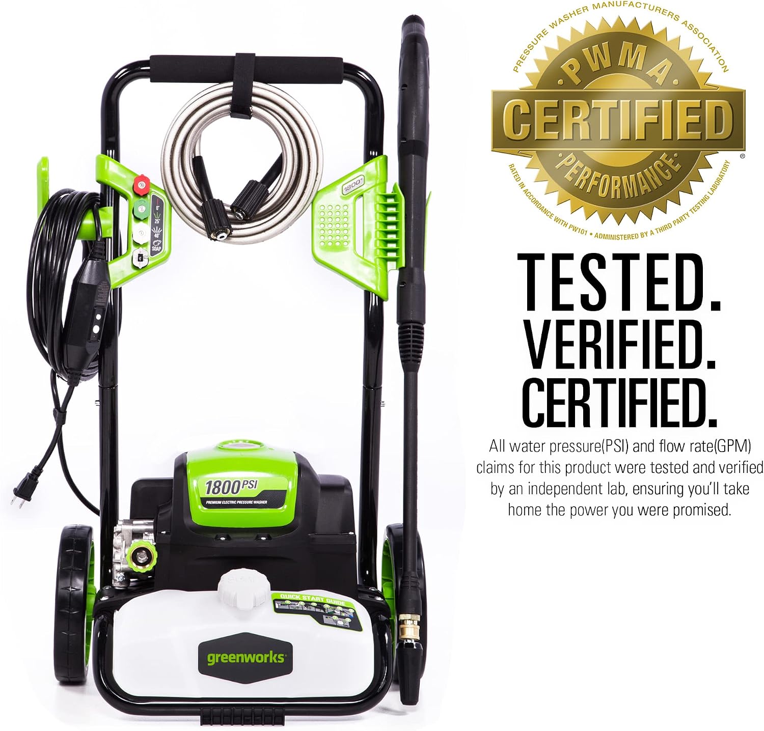 Greenworks 1800 PSI 1.2 GPM Pressure Washer (Open Frame) PWMA Certified