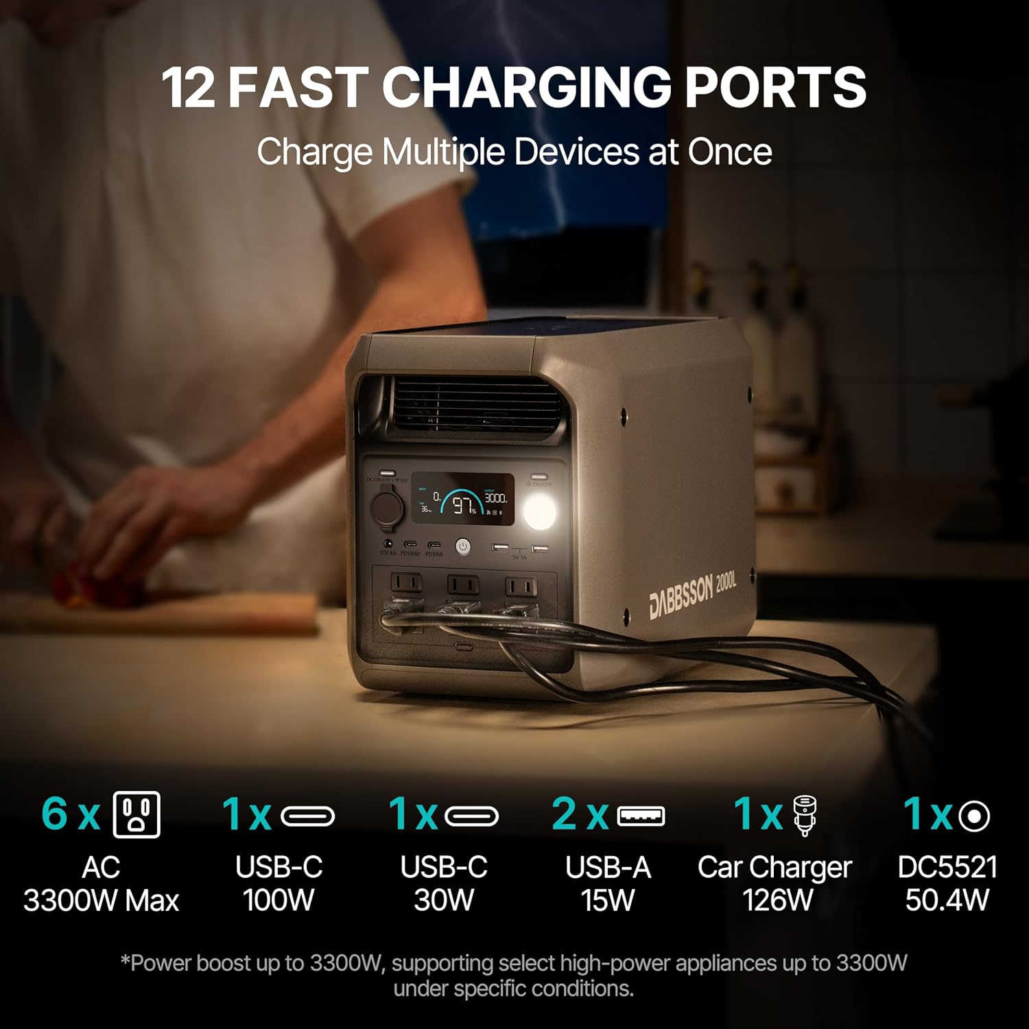 DABBSSON 2048Wh Solar Generator with 210W Solar Panel, Semi-Solid LiFePO4 Battery w/6 2200W AC Output, Compact&Lightweight, Recharge 80% in 1.5 Hr, 2000L Portable Power Station for Camping/Home/RV