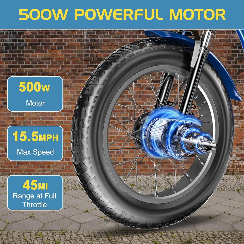 NAIZEA Electric Tricycle for Adults - 20' x 4' Fat Tire Electric Trike, 48V 500W Ebike, 3 Wheel Electric Bikes with Removable Battery, Aluminum Frame & Large Basket