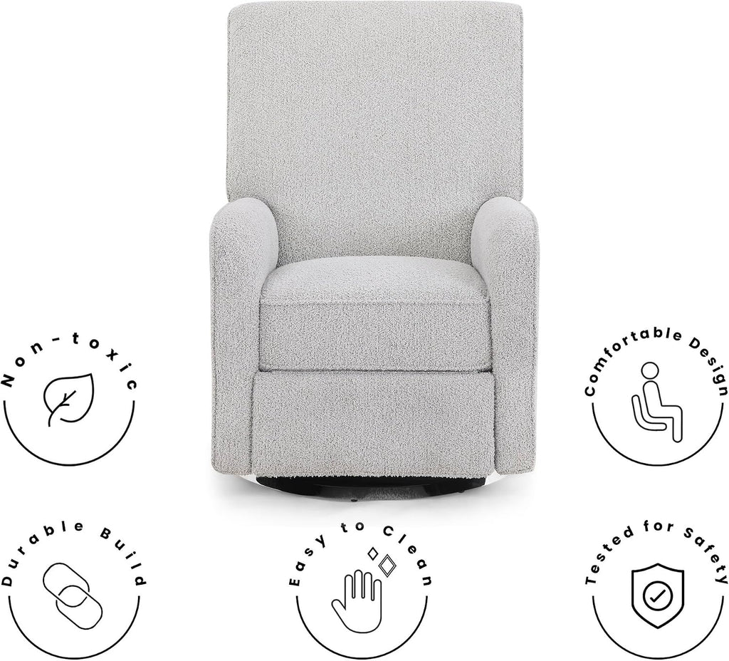 Delta Children Nest Nursery Swivel Recliner - Fabric is GREENGUARD Gold Certified and Oeko-TEX Standard 100 - Upholstered in a Unique Chenille Yarn for Blanket Like Softness, Fog