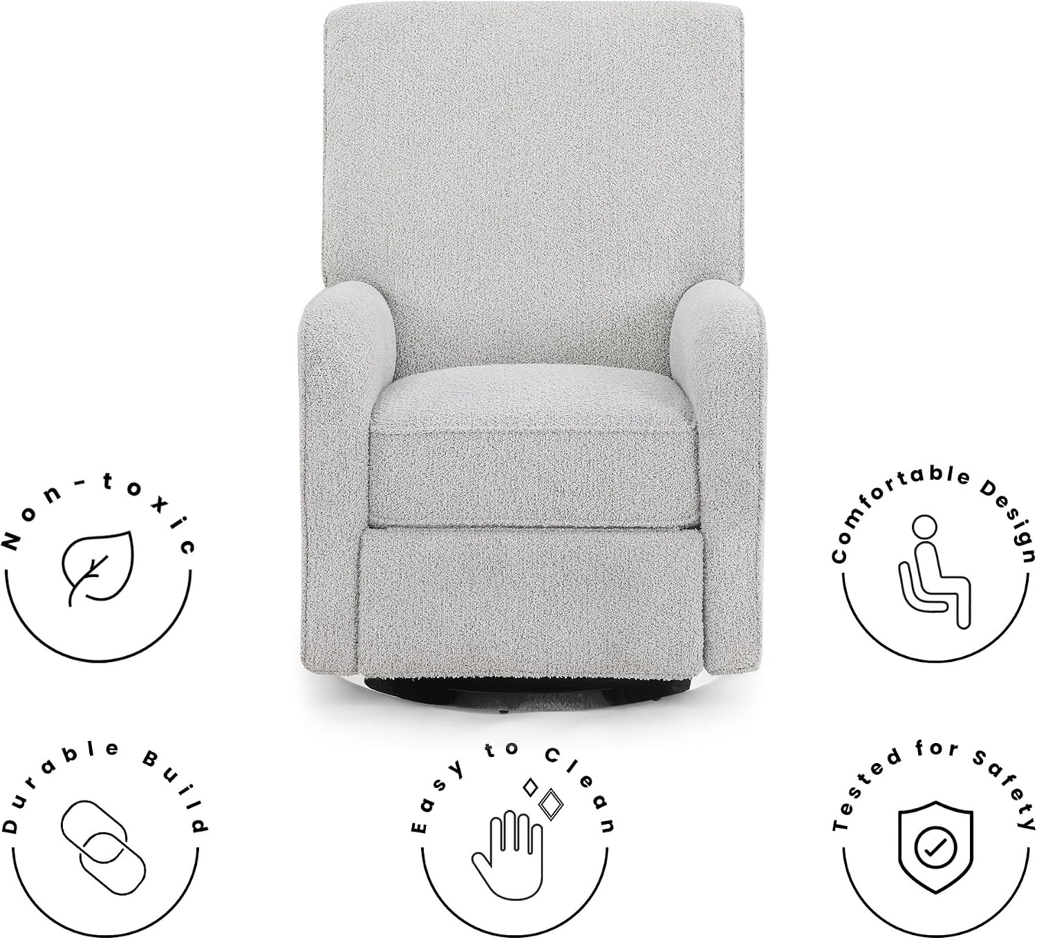 Delta Children Nest Nursery Swivel Recliner - Fabric is GREENGUARD Gold Certified and Oeko-TEX Standard 100 - Upholstered in a Unique Chenille Yarn for Blanket Like Softness, Fog