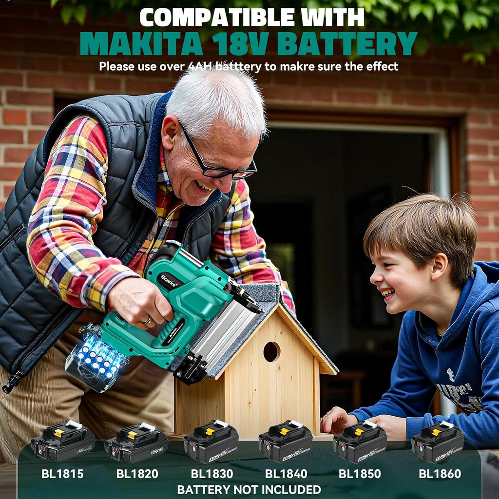 Ecarke 2' Brad Nailer Cordless Stapler Compatible with Makita 18V (No Battery), 2 in 1 Electric Nail Gun/Staple Gun with 18GA Nails/Staples, Battery Power Nail Gun for Trim Wood Crafting Carpentry DIY