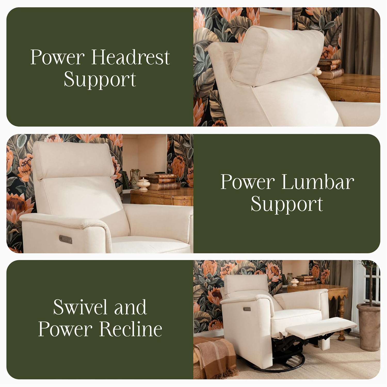 Namesake Willa Pro Power Recliner and Swivel Glider in Performance Cream Eco-Weave, Built-in USB Charging Port, Adjustable Headrest and Lumbar Support | Greenguard Gold and CertiPUR-US® Certified