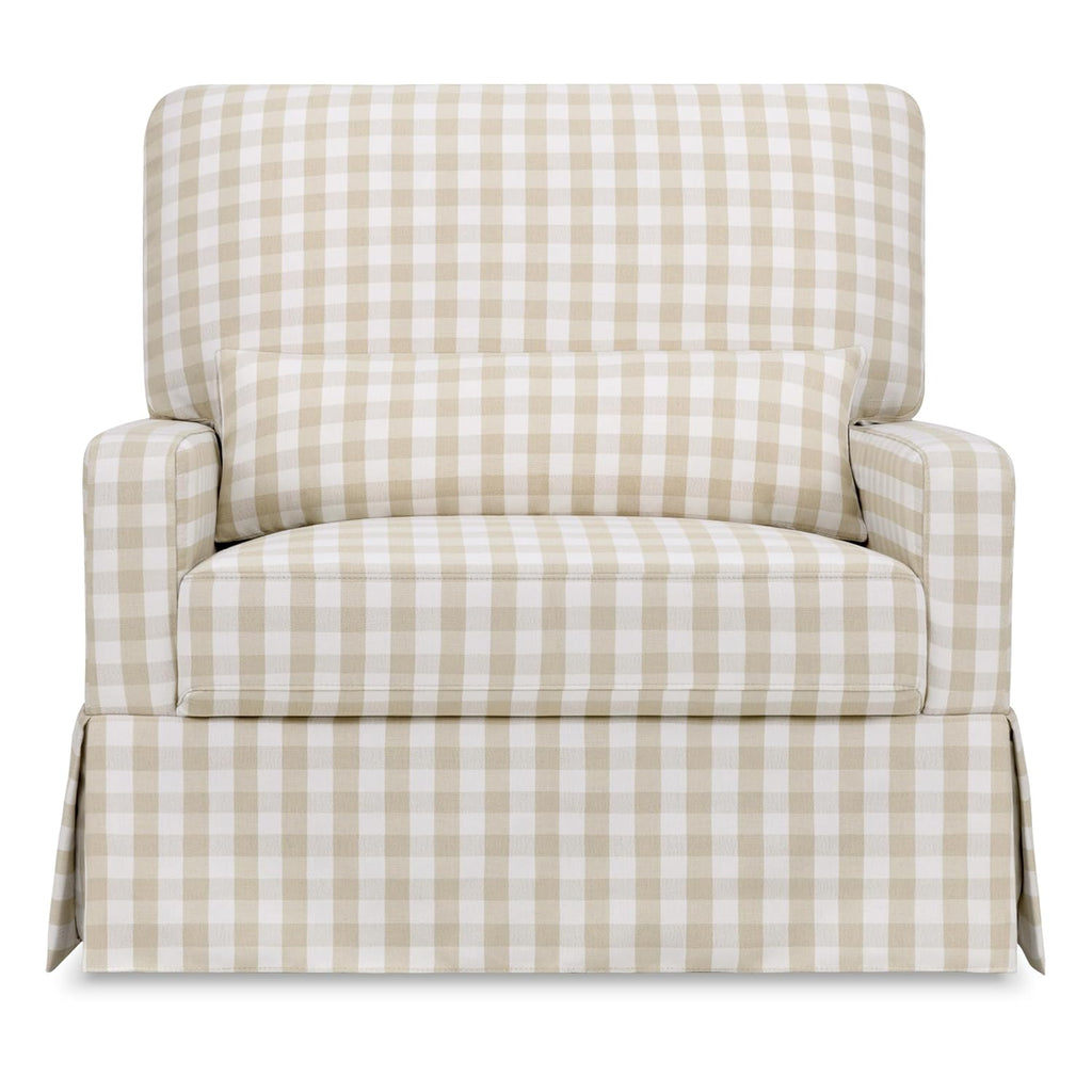 Namesake Crawford Pillowback Chair and a Half Comfort Swivel Glider in Tan Gingham, Greenguard Gold & CertiPUR-US Certified