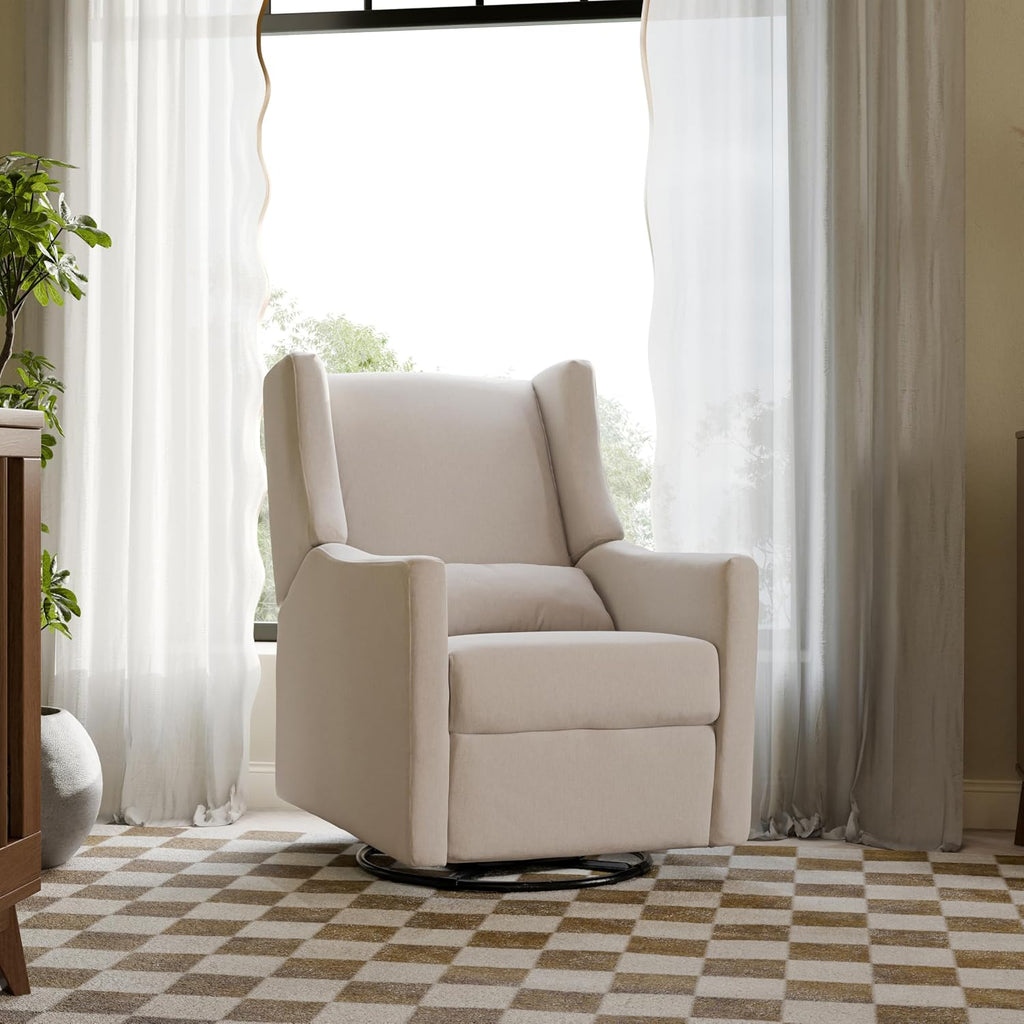 Babyletto Kiwi Recliner and Swivel Glider in Performance Beach Eco-Weave, GREENGUARD Gold Certified, Manual Recline, Water Repellant + Stain Resistant Fabrics