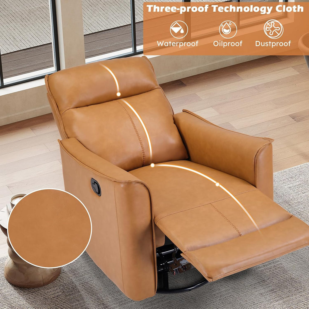 ANJ Manual Swivel Rocker Recliner, Glider Recliners with Padded Armrest and Backrest, Soft Leather Nursery Rocking Recliner Chair Reclining Sofa for Living Room