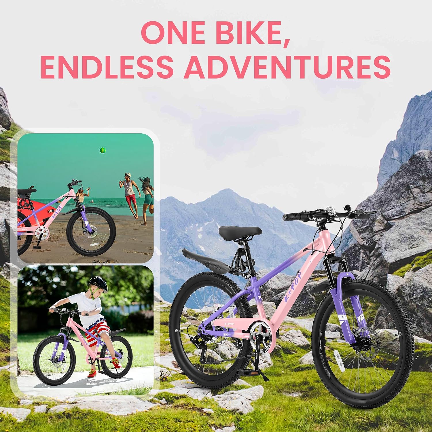 24 Inch Kids Mountain Bike for 7-12 Years Old Boys, Single Speed/7-Speed Girls Mountain Bicycle W/Suspension Fork,Adjustable Seat Height, Kids' Bicycles for Beginner Level Riders