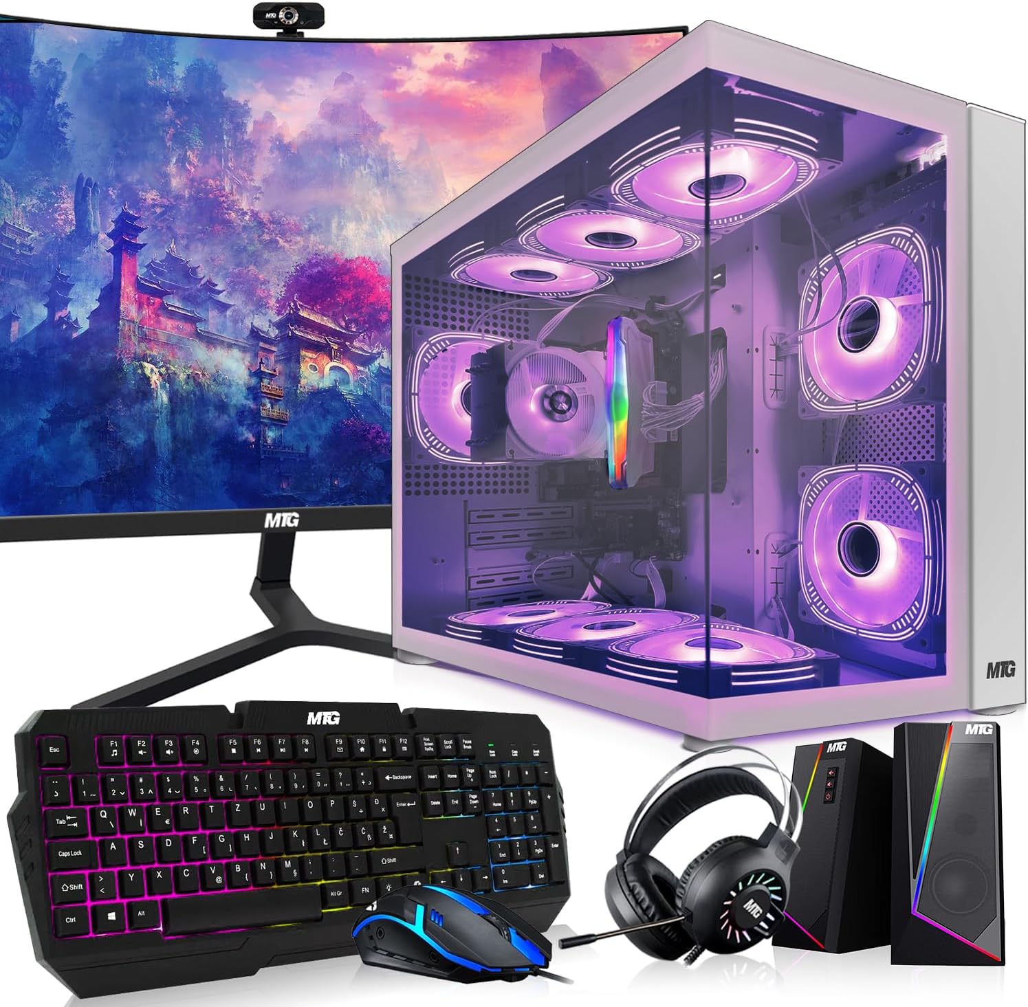 MTG Khuno Gaming Tower PC- Intel Core i5-8th Gen, RTX 2060S 8GB 256bits, 16GB ARGB Ram, 1TB Nvme, 24 Inch Curve Monitor, RGB Gamer Bundle Combo, Webcam, Win 11 Home