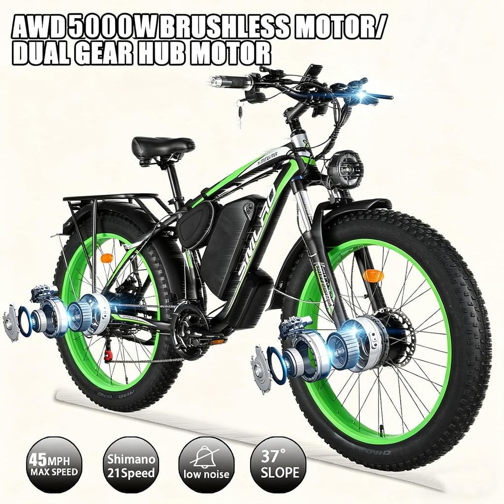 6000W Peak Dual Motor Electric Bike for Adults, 60V 25AH Battery, 45MPH & 100 Miles Range,21-Speed Full Suspension, 26' x 4.0' Fat Tire Off-Road E-Bike for All Terrain Snow Sand