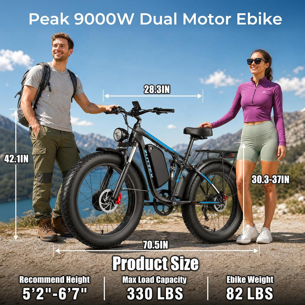 Peak 9000W Dual Motor Ebike for Adults, 58V Max-Output Battery 24Inch Fat Tire Electric Bike, Max 47MP H Speed & 105 Miles Range, Hydraulic Disc Brakes Full Suspension
