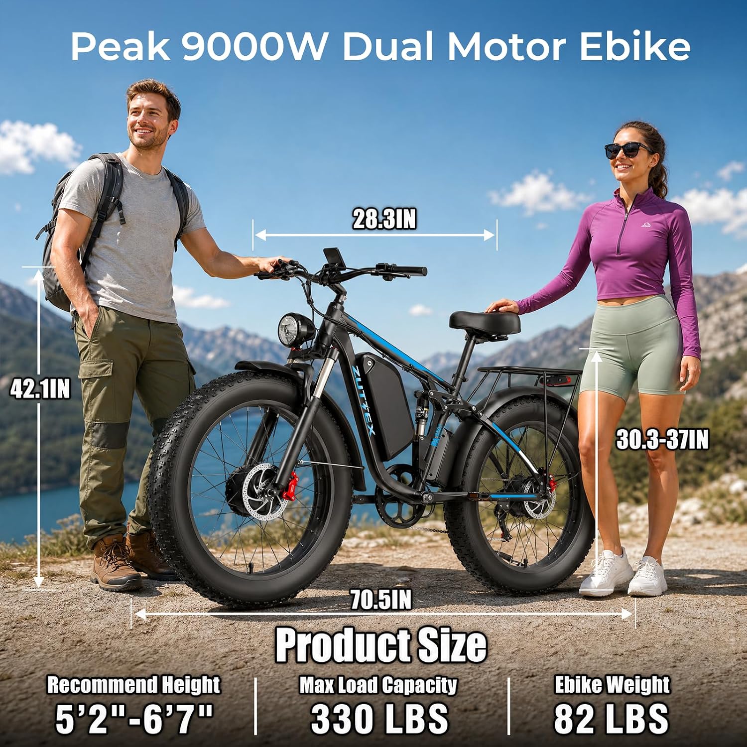 Peak 9000W Dual Motor Ebike for Adults, 58V Max-Output Battery 24Inch Fat Tire Electric Bike, Max 47MP H Speed & 105 Miles Range, Hydraulic Disc Brakes Full Suspension