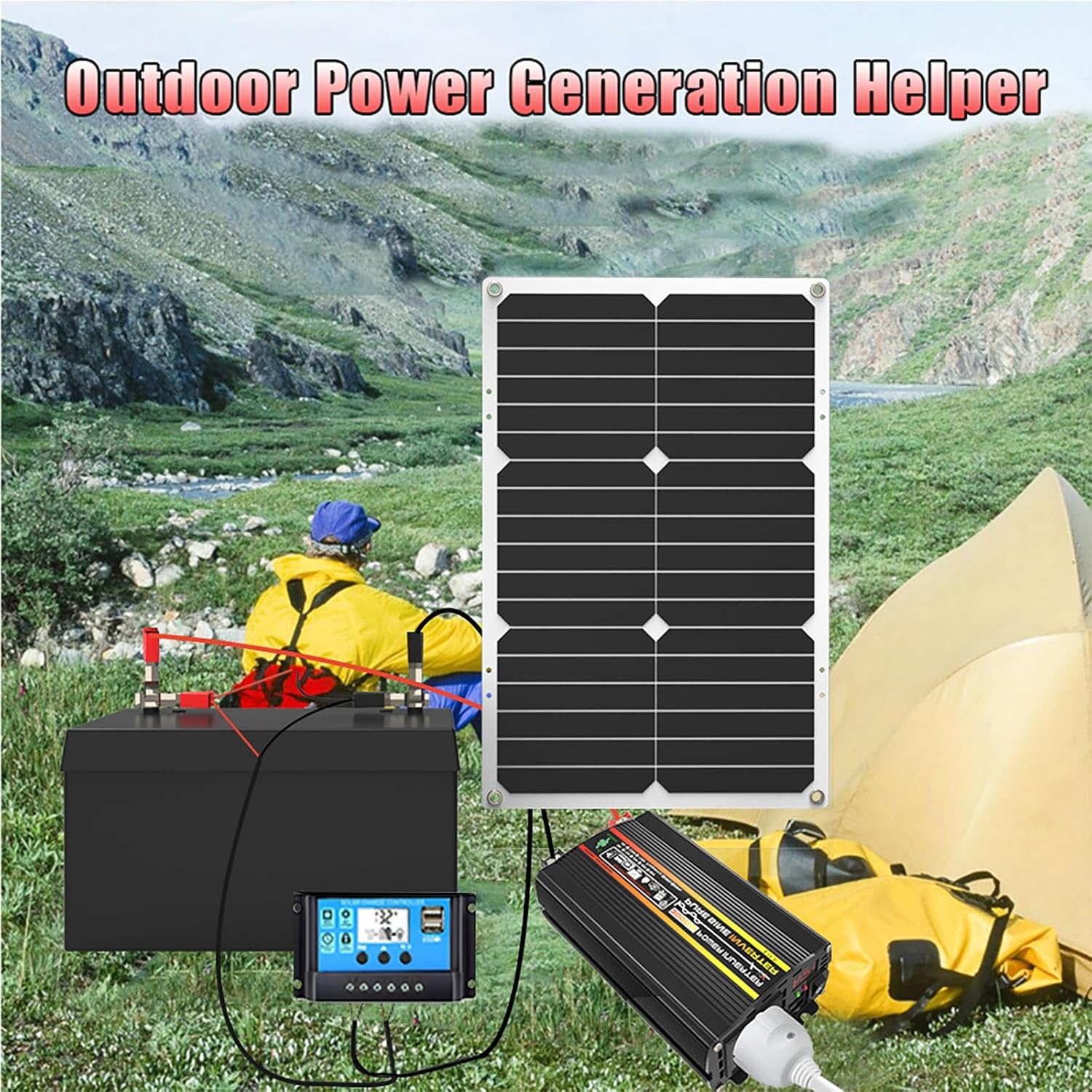 6000W 12V to 110V/220V Solar System Combination Inverter Solar Panel Kit Solar Generator Home Grid System 30A Controller + 18w18v Solar Panel(12V-220V)