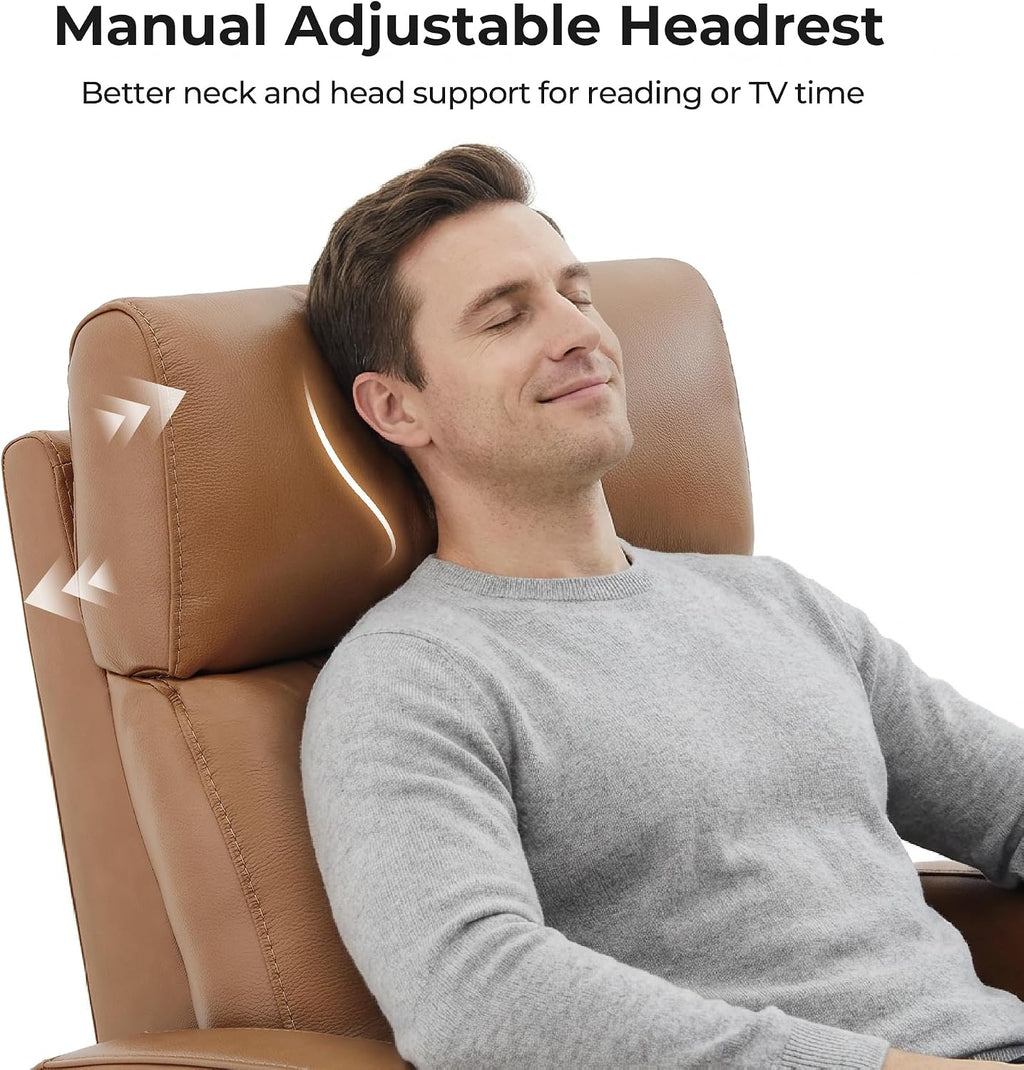 CHITA Genuine Leather Power Recliner Chair for Adults, FSC Certified Electric Nursery Swivel Glider for Living Room, Camel Brown