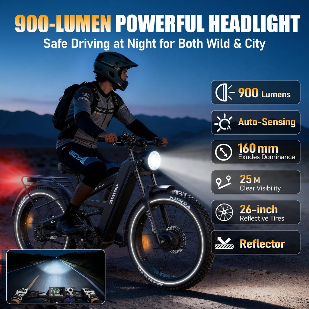 TESWAY X9 Ultra Dual Motor Ebike, 26' Fat Tire Full Suspension AWD Electric Bike for Adults, 4000W 43MPH 240NM, 60V 30Ah(Camo)/25Ah(Other) 120 Miles Long Rang