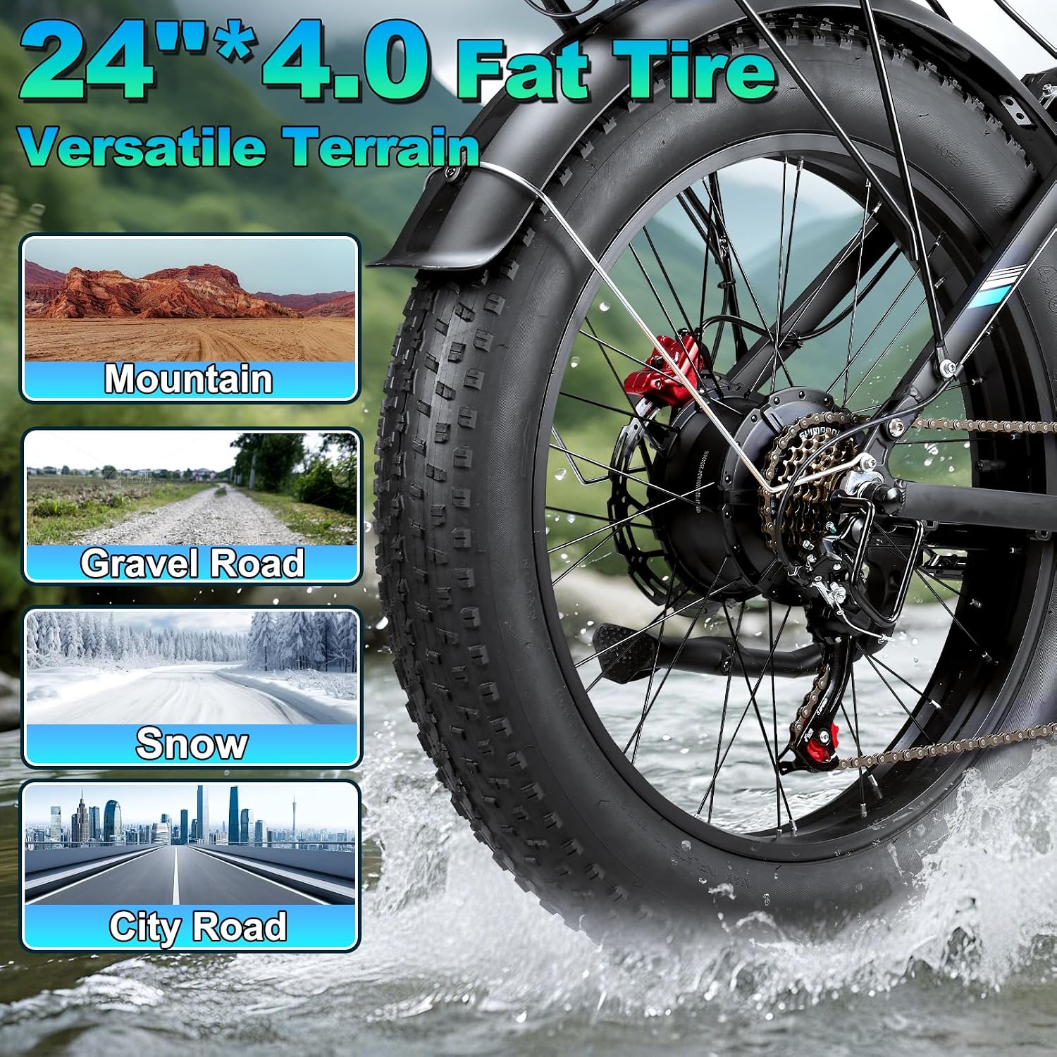 8000W Peak Electric Bike 60V 26Ah Dual Motor Ebike for Adults, 47MPH Up to 100Miles Fast Ebike, 24Inches Fat Tire E Bike,Lockable Suspension Mountain E-bike for Snow Hunting Off-Road Sand Commuter