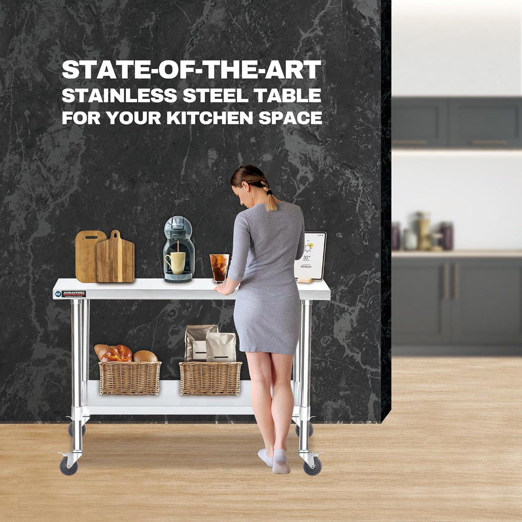 DuraSteel 30x60 NSF Stainless Steel Cart - Heavy Duty Food Prep Table with Undershelf - Rolling Kitchen Island on Wheels for Commercial Restaurant Kitchen, Garage, Outdoor Cooking, BBQ Grill, Counter