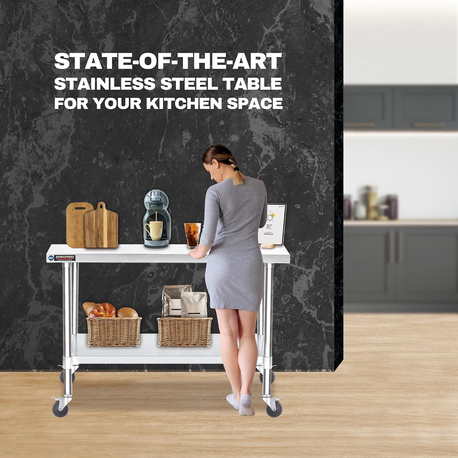 DuraSteel 30x60 NSF Stainless Steel Cart - Heavy Duty Food Prep Table with Undershelf - Rolling Kitchen Island on Wheels for Commercial Restaurant Kitchen, Garage, Outdoor Cooking, BBQ Grill, Counter