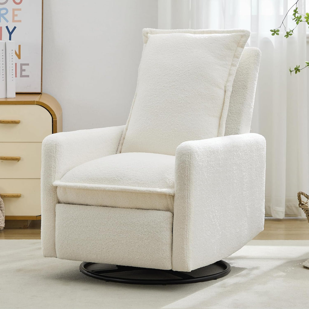 JIVOIT Modern Swivel Rocker Recliner Chair, Linen Fabric Glider Rocker Recliner, Rocking Chair Nursery with Backrest and Footrest, Single Reclining Sofa for Living Room Bedroom Apartment (White/68)