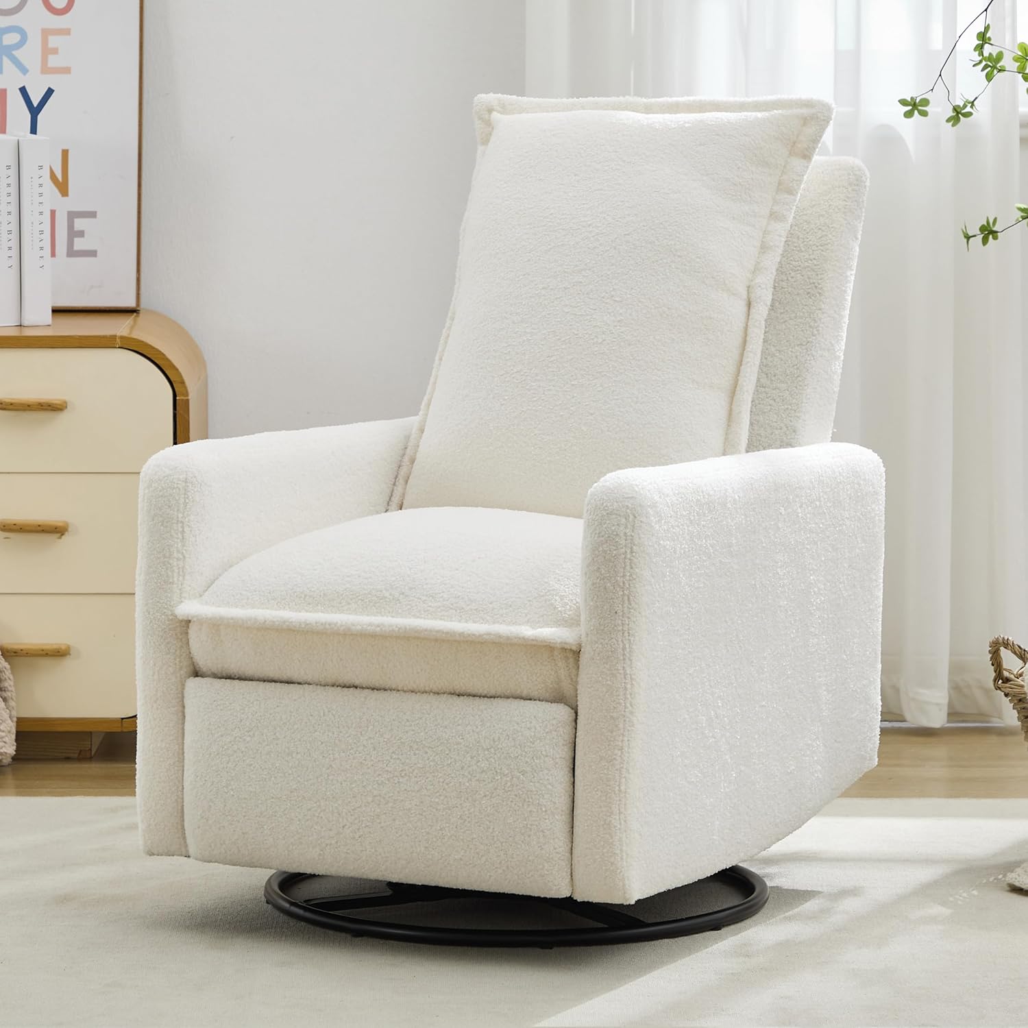 JIVOIT Modern Swivel Rocker Recliner Chair, Linen Fabric Glider Rocker Recliner, Rocking Chair Nursery with Backrest and Footrest, Single Reclining Sofa for Living Room Bedroom Apartment (White/68)