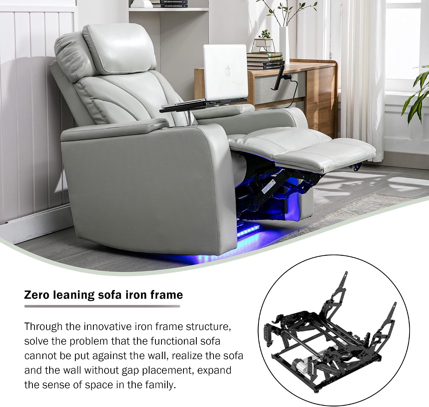 JIVOIT Power Motion Recliner Electric Power Recliner with Hidden Arm Storage, Cup Holder, Phone Holder, Tray Table, Faux Leather Rocker Chair for Small Spaces (Light Grey/78)
