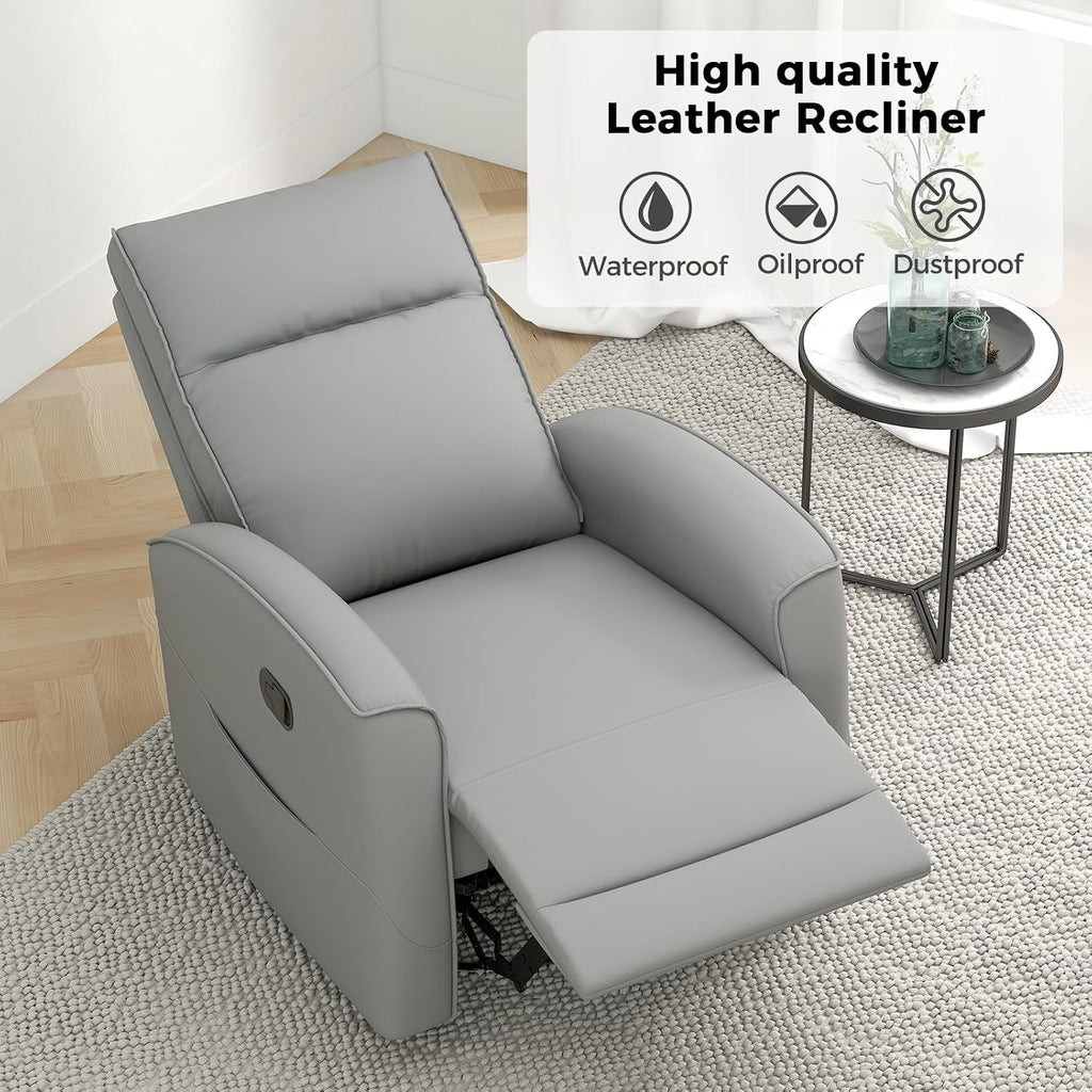 ANJ Manual Swivel Rocker Recliner, Glider Recliners with Padded Armrest and Backrest, Soft Faux Leather Nursery Rocking Recliner Chair Reclining Sofa for Living Room