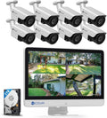 4COVR 8 Channel Security Camera System with Monitor, 8CH H.265 NVR with 2TB HDD, AI Human Vehicle Detection, 8Pcs 8MP IP67 PoE IP Bullet Camera Night Vision with Mic, 24/7 Recording, LY37EX8MU808