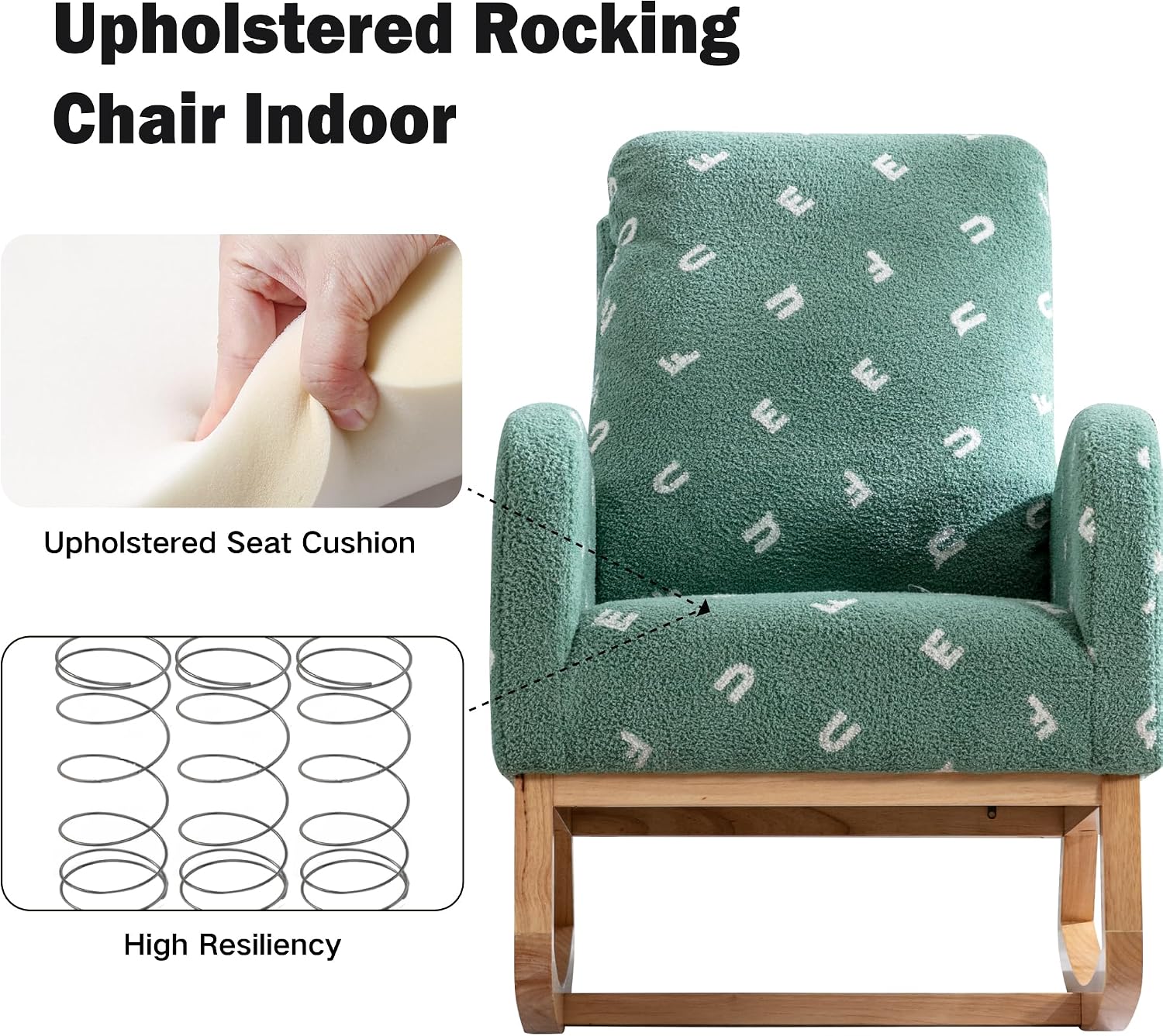 Chifee & Vingol Rocking Chair Nursery Sherpa Boucle Nursing Glider Rocker Chair, Teddy Green