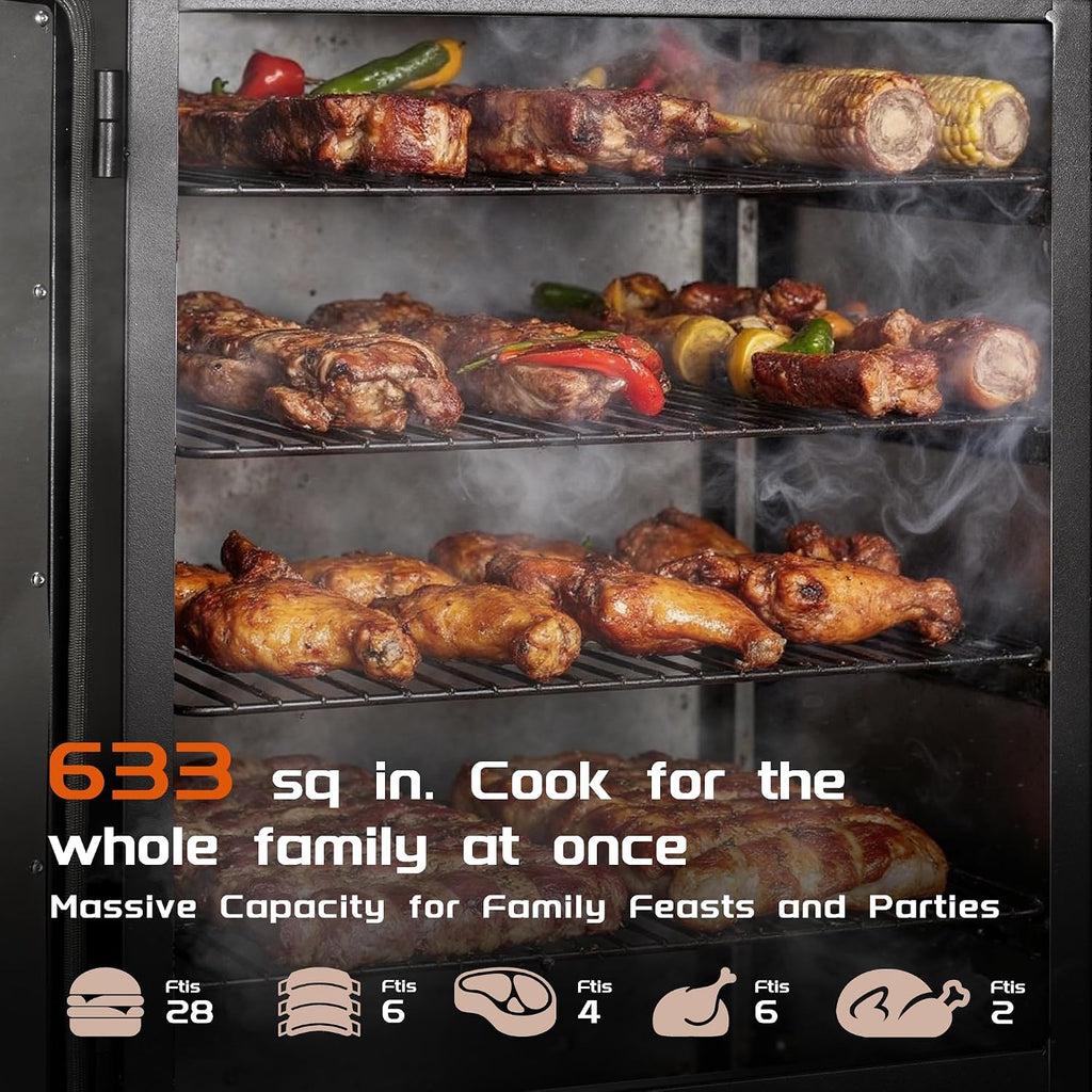 MAISON HUIS Electric Smoker for Outdoors, Built-in Meat Probe & Elevated Stand for Outdoors, BBQ Smoker with 4 Cooking Grates, LED Display Temperature Control, Smoke More with 633 sq in Cooking Area
