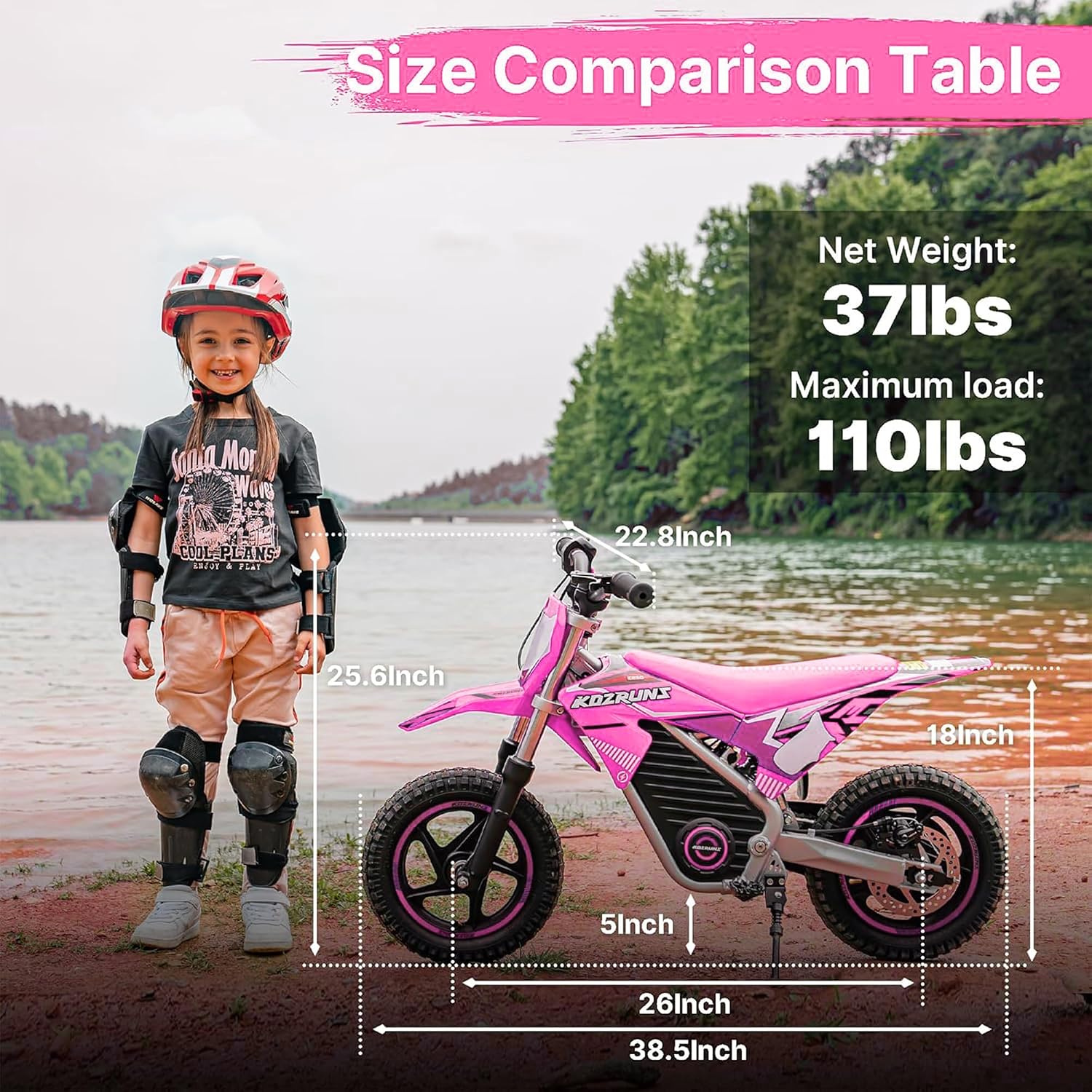 Electric Dirt Bike for Kids Aged 3-6, 150W High Racing Competition Grade Electric Motorcycle, Up to 8MPH, 2 Speed Settings, Safe Disc Brakes, 12IN Off-Road Tires & Advanced Shock Absorption，Pink