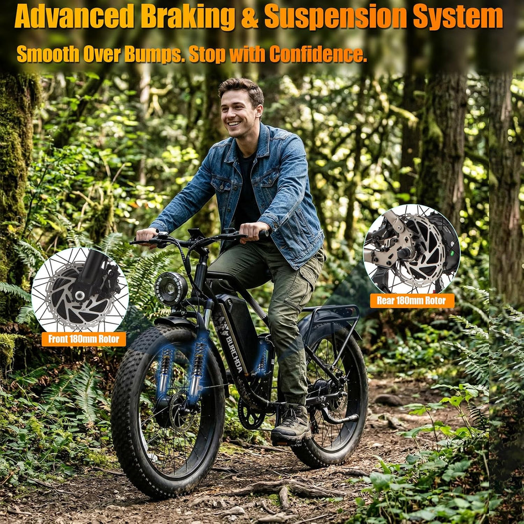 2026 Dual Motor Electric Bike for Adults AWD 5000W/3000W Peak 40 MPH/30 MPH E Dirt Bike, 52V/48V Removable Battery 65/80/150 Miles Max Long Range with Full Suspension 26' Fat Tires Mountain Bike