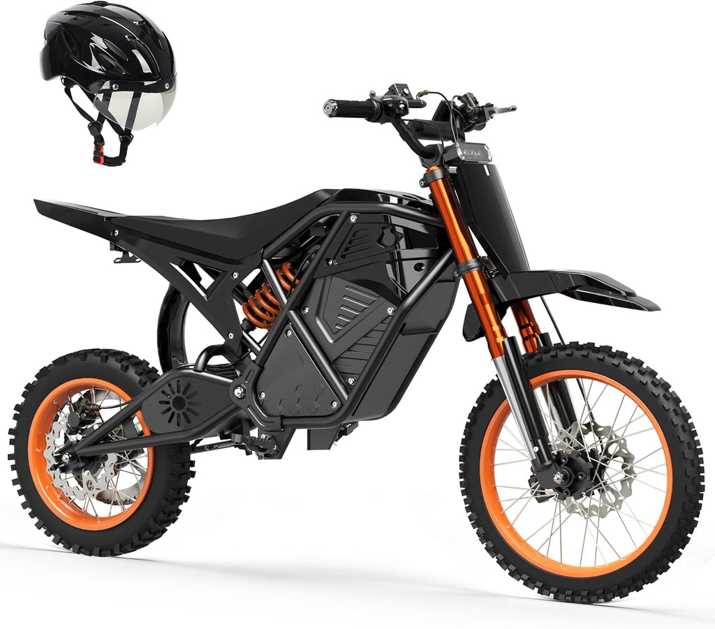 ESKUTE Electric Dirt Bike for Teens Adults, Mid-Drive Motor 3500W Peak, Electric Motorcycle 48V23Ah Battery, Hydraulic Brake，53Mile,38mph, Hydraulic Nitrogen Shock Absorbers, Orange-Black with Helmet