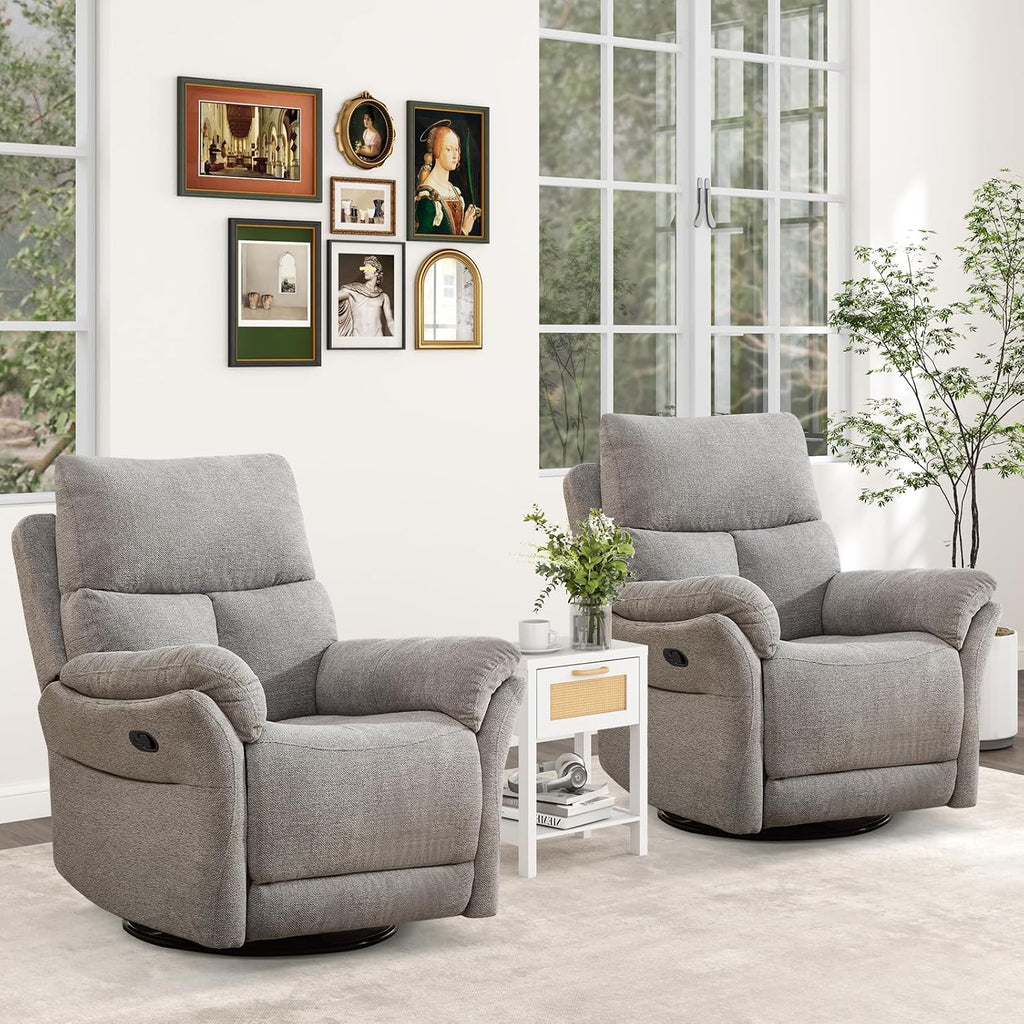 ANJ Swivel Rocker Recliner Chair Set of 2, Manual Fabric Glider Nursery Recliner Chair, Single Rocking Modern Sofa Home Theater Seating for Living Room, Nursery (Silver)