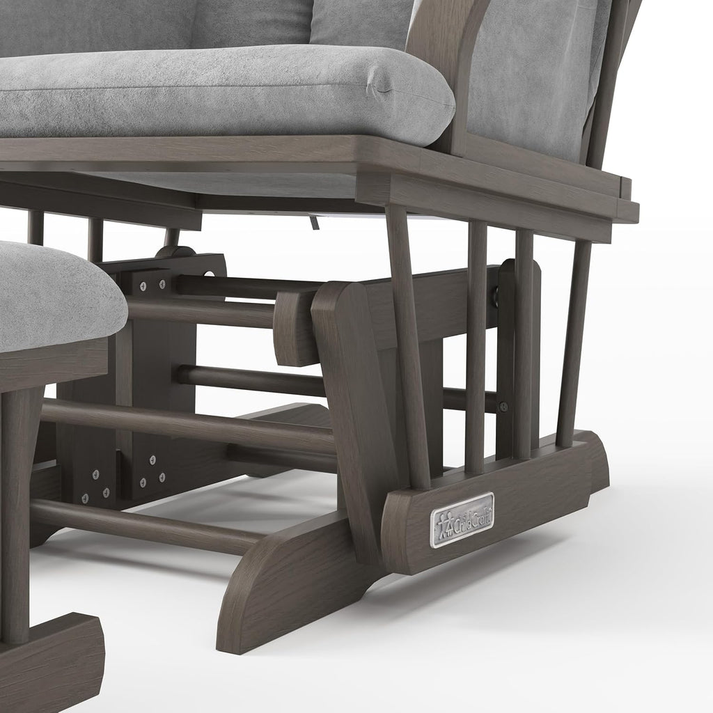 Child Craft Cozy Glider Rocker and Ottoman Set, Smooth Quiet Gliding Motion, Padded Cushion with Convenient Storage Pockets, Solid Wood Base & Frame (Dapper Gray with Light Gray Cushion)