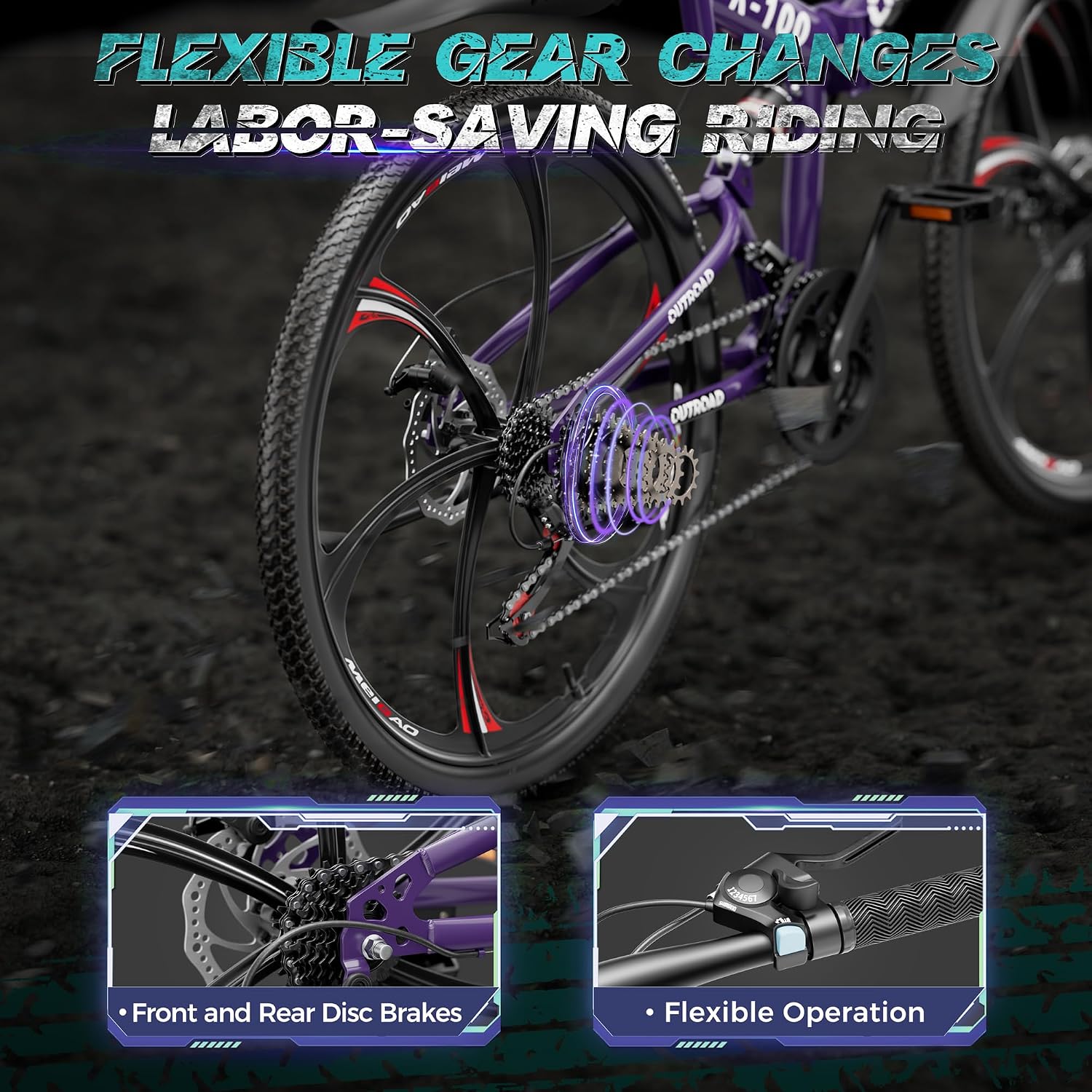 26 Inch Adult Folding Bikes/Mountain Bikes, 21 Speeds Mountain Bicycles with Full Suspension, Dual Disc Brake, High Carbon Steel Frame, Foldable Bike for Men/Women/Teen, Multiple Colors