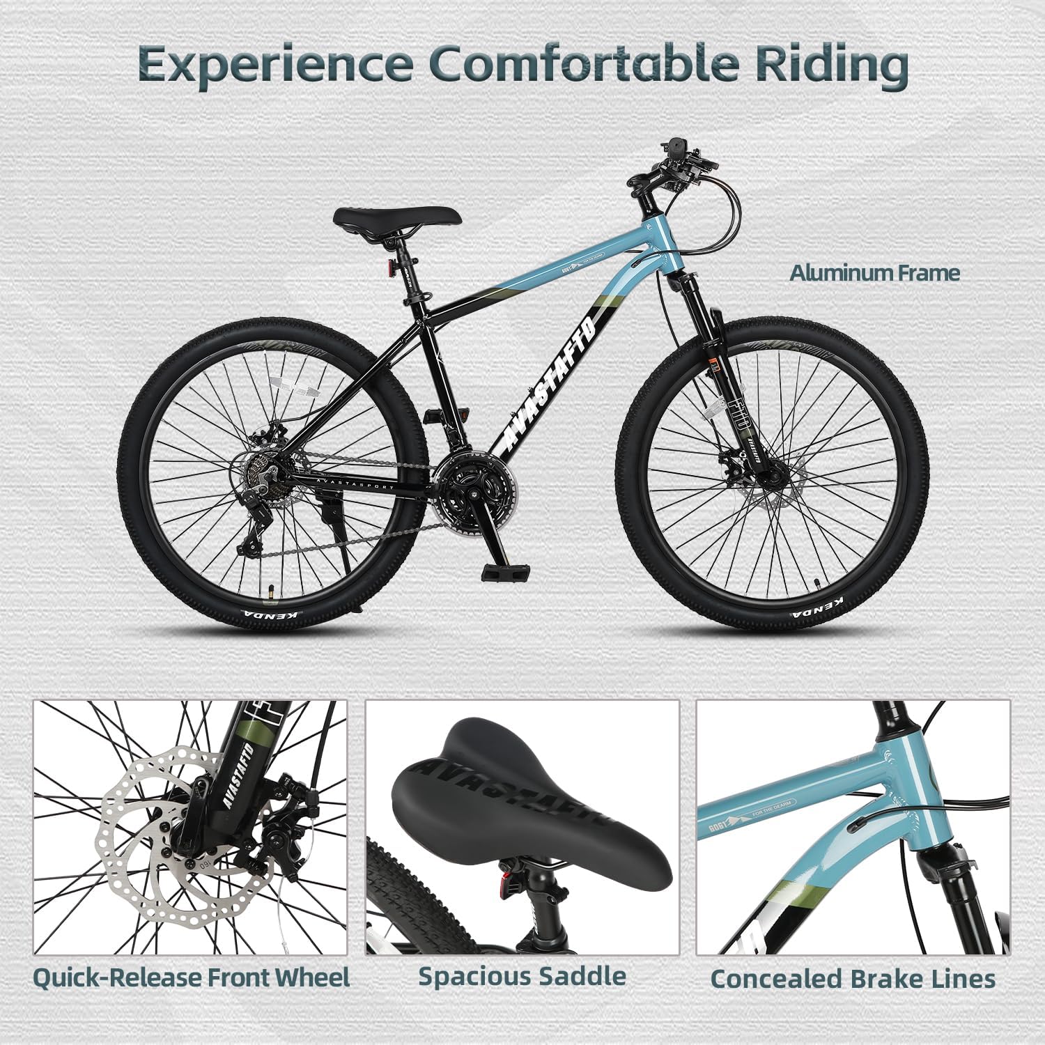 AVASTA Earth 26 27.5 inch Mountain Bike with 21-Speed, Aluminum Frame, Dual Disc Brake, Comfortable Saddle, Multiple Colors