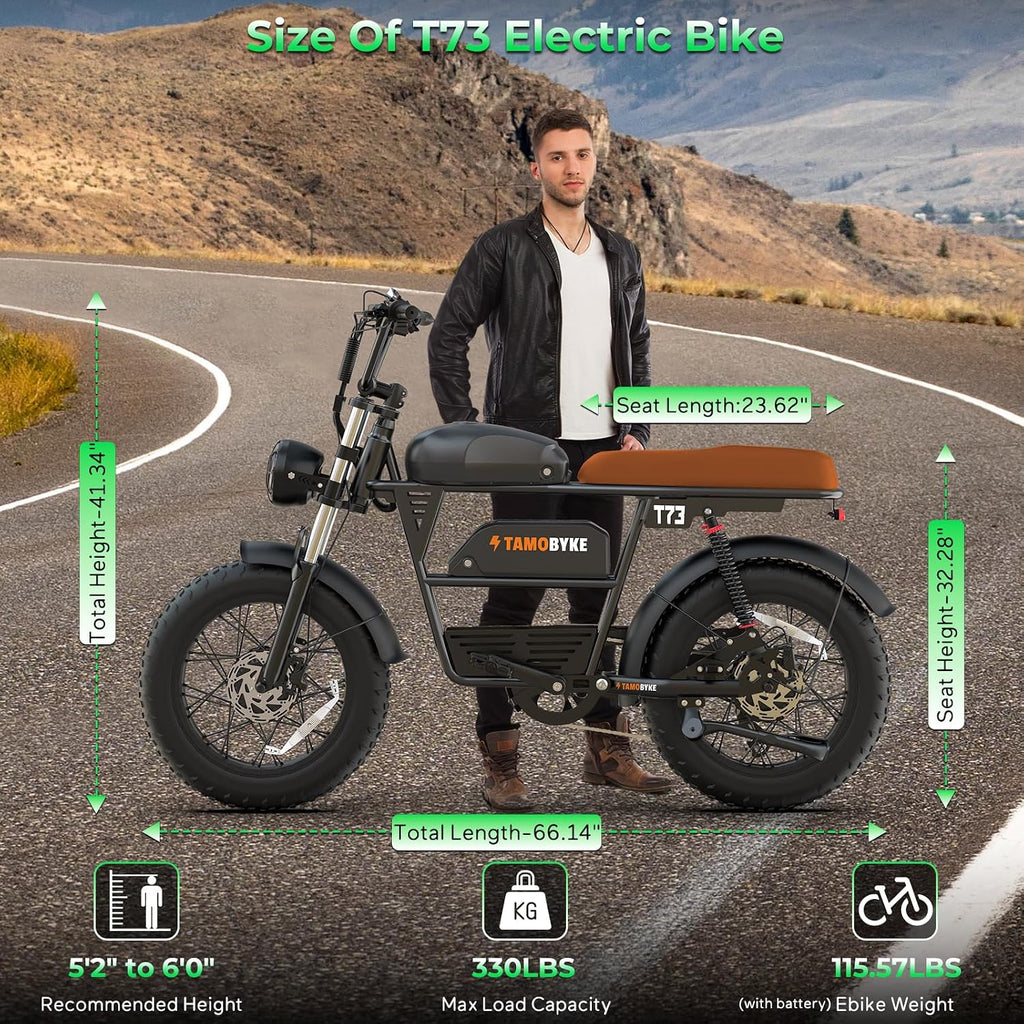 Tamobyke Premium T73 Series Electric Bike for Adults,48V15Ah/36Ah/41Ah Large Battery,1000W/1500W/3000W Powerful Motor, 28/33/37.5Mph Max Speed,20''*4'' Fat Tire E-Bike for Commute/Off-Road. Age 15+.