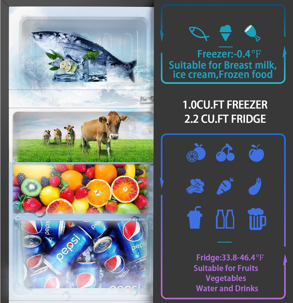 HAILANG Mini Fridge With Freezer,3.2 Cu.Ft Compact Refrigerator,Mini Refrigerator With 2 Doors For Bedroom,Office,Kitchen,Apartment,Dorm(sliver)