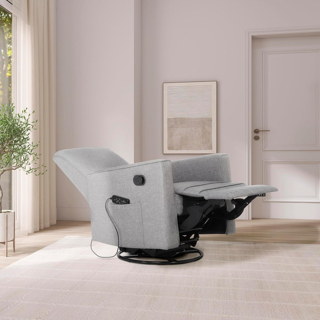 Evolur Raleigh Glider with Massager in Charcoal, Upholstered Plush Seating 360° Swivel Glider Rocking Chair, FSC Certified, Greenguard Gold & JPMA Certified Nursery Glider Recliner