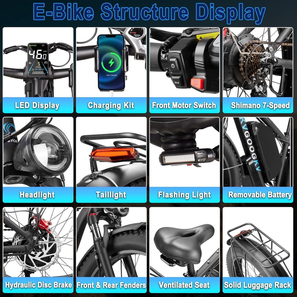 9000W Peak Electric Bike for Adults, 58V Max-Output 1972Wh Dual Motor E-bike, 47MPH Top Speed Fast E-Bike, Up to 105 Miles Long Range,24' x4.0 Fat Tire, Electric Mountain Bicycle for Sand Beach Snow