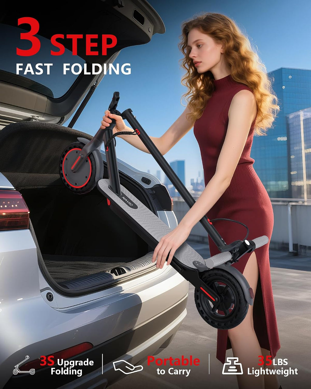 NAVIC Electric Scooter with Dual Suspension, 8.5'/10' Tires, 350W/500W Motor, 19/22 Mph, Max 22/25/27/49Miles Range, Foldable E Scooter for Adults with Braking, App Control