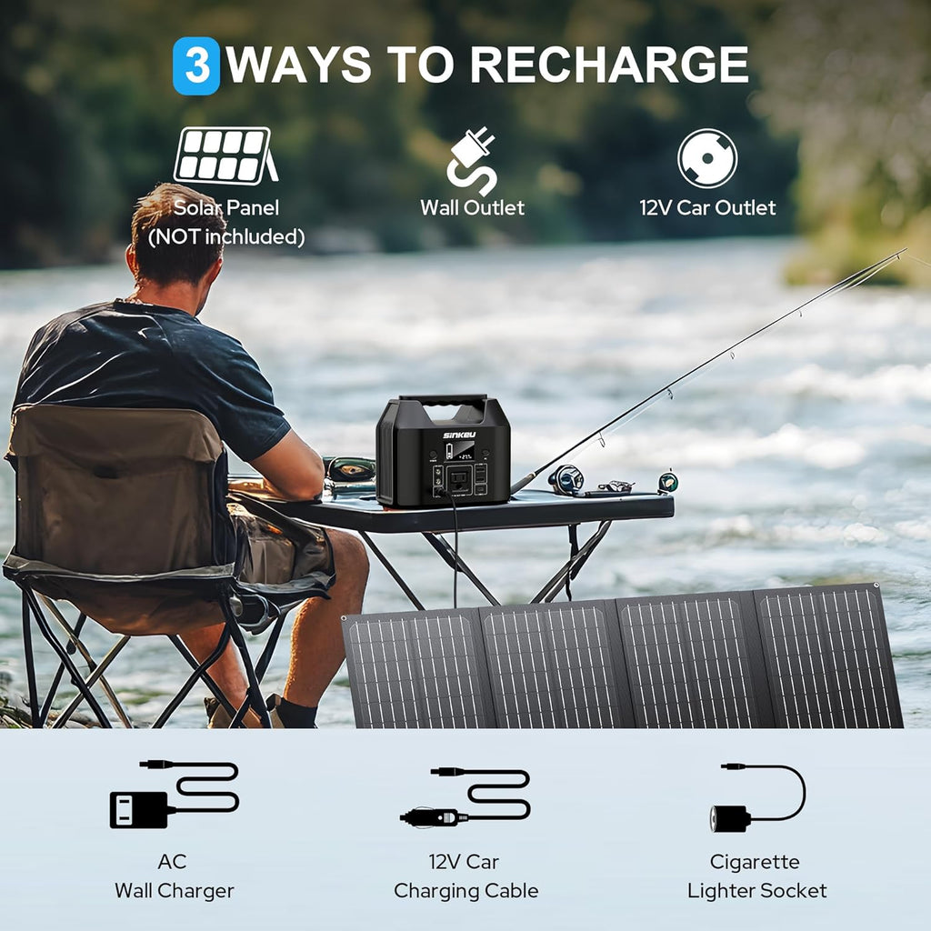 SinKeu Portable Power Station with 40W Portable Solar Panels, LiFePO4 Battery Solar Generator for Home Use, 150W Power Bank with AC Outlet for Camping, RV, Emergency Backup