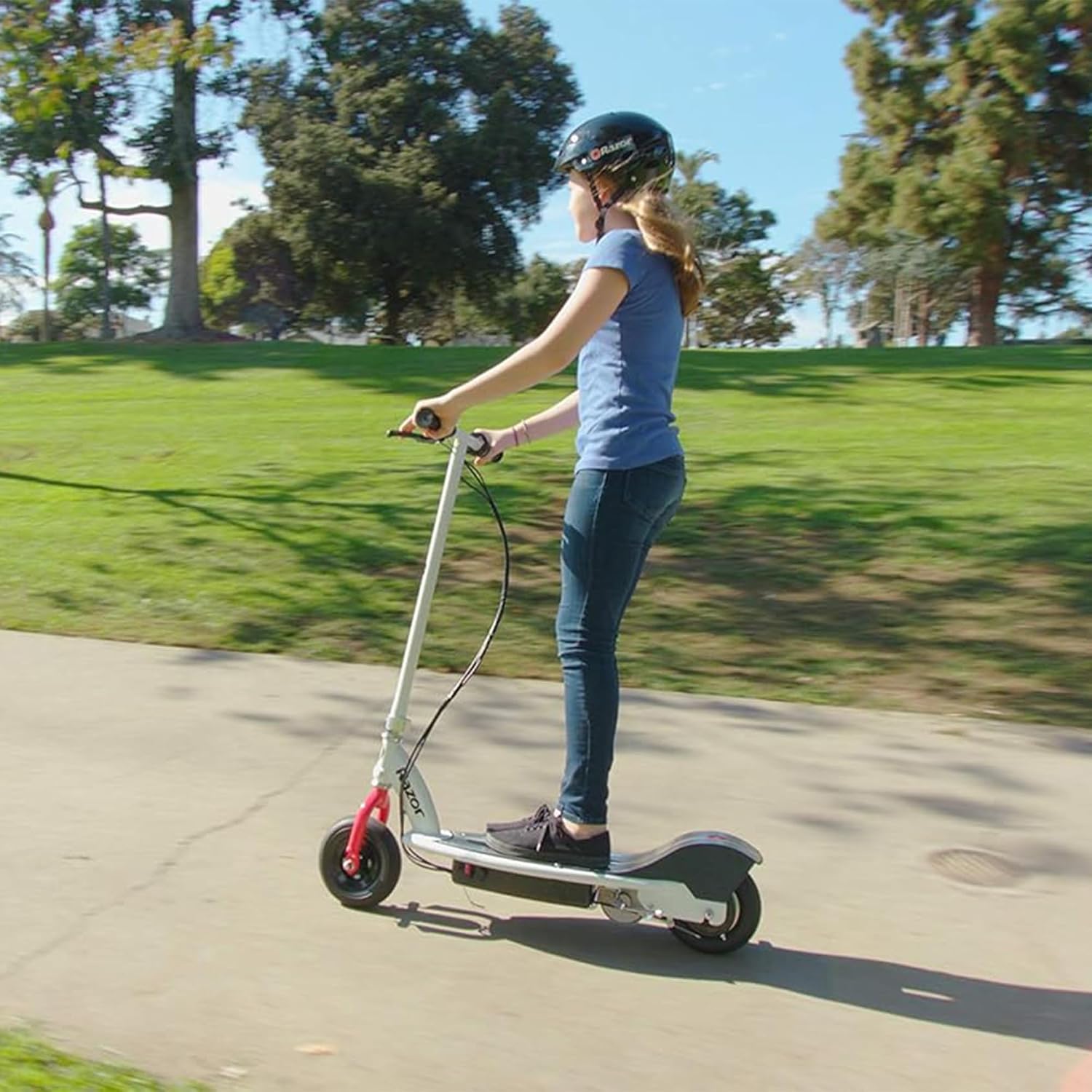 Razor E200 Electric Scooter for Teens & Adults - 12 MPH High-Torque Motor, 40 Min Ride Time, 154 lbs Max Weight, 8' Pneumatic Tires, Steel Frame, White