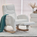 LUMISOL Rocking Chair with Adjustable Footrest, Soft Teddy Fabric Rocking Chair with Pocket for Nursery, Comfy Wing-Back Glider Rocker with Solid Wood Base for Living Room Bedroom Balcony, Ivory
