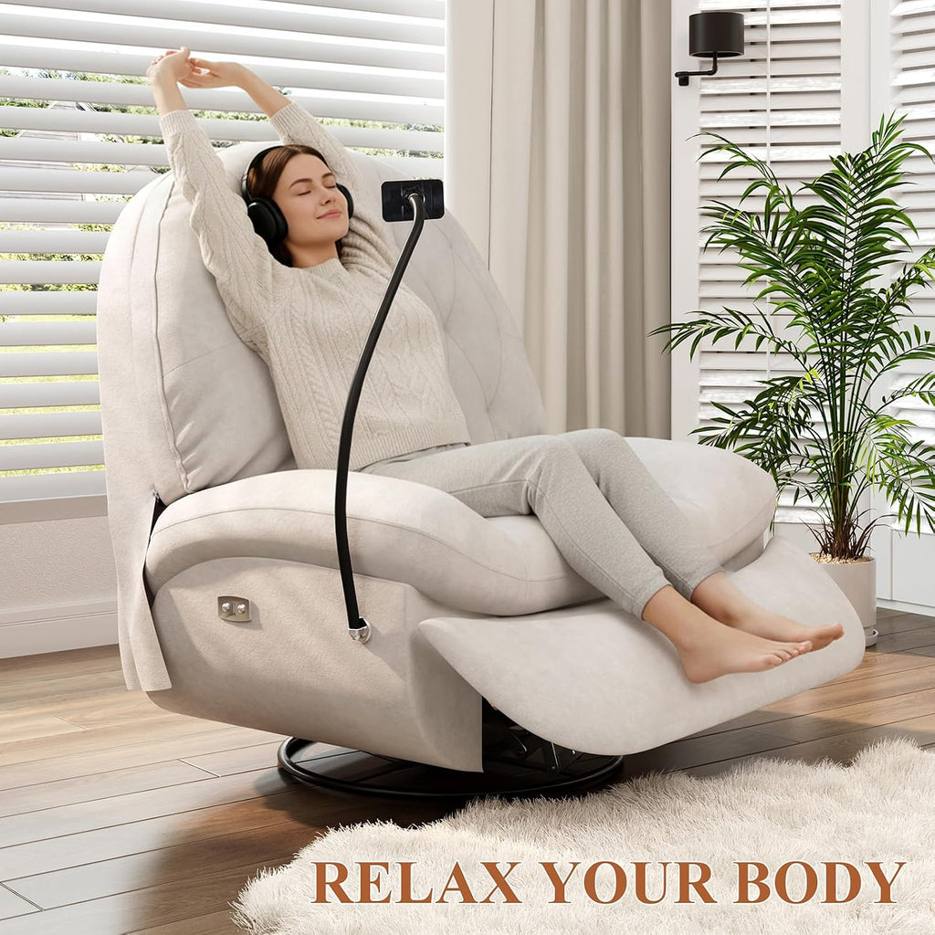 Oversized Power Recliner Chair, Adjustable Accent Chair with Footrest, Phone Holder, USB, 270° Swivel Chair, Single Reclining Sofa for Adults Living Room Bedroom Nursery and Small Spaces