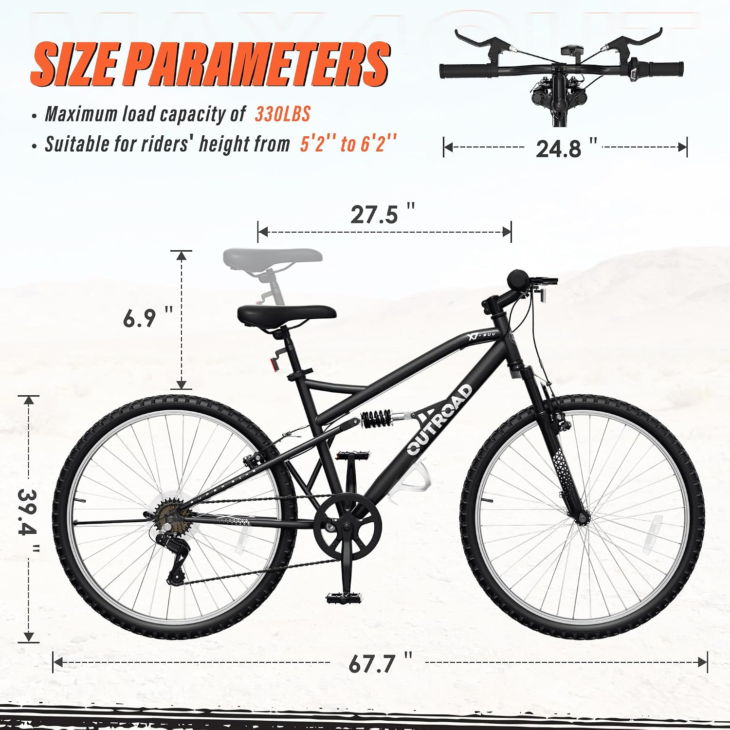 Betterland 26 Inch Mountain Bike with Adjustable Ergonomic Seat, 7/21 Speed Adult Bike with Dual V Brakes, Outdoor Cycling Bike with High Carbon Steel Frame and Front Suspension