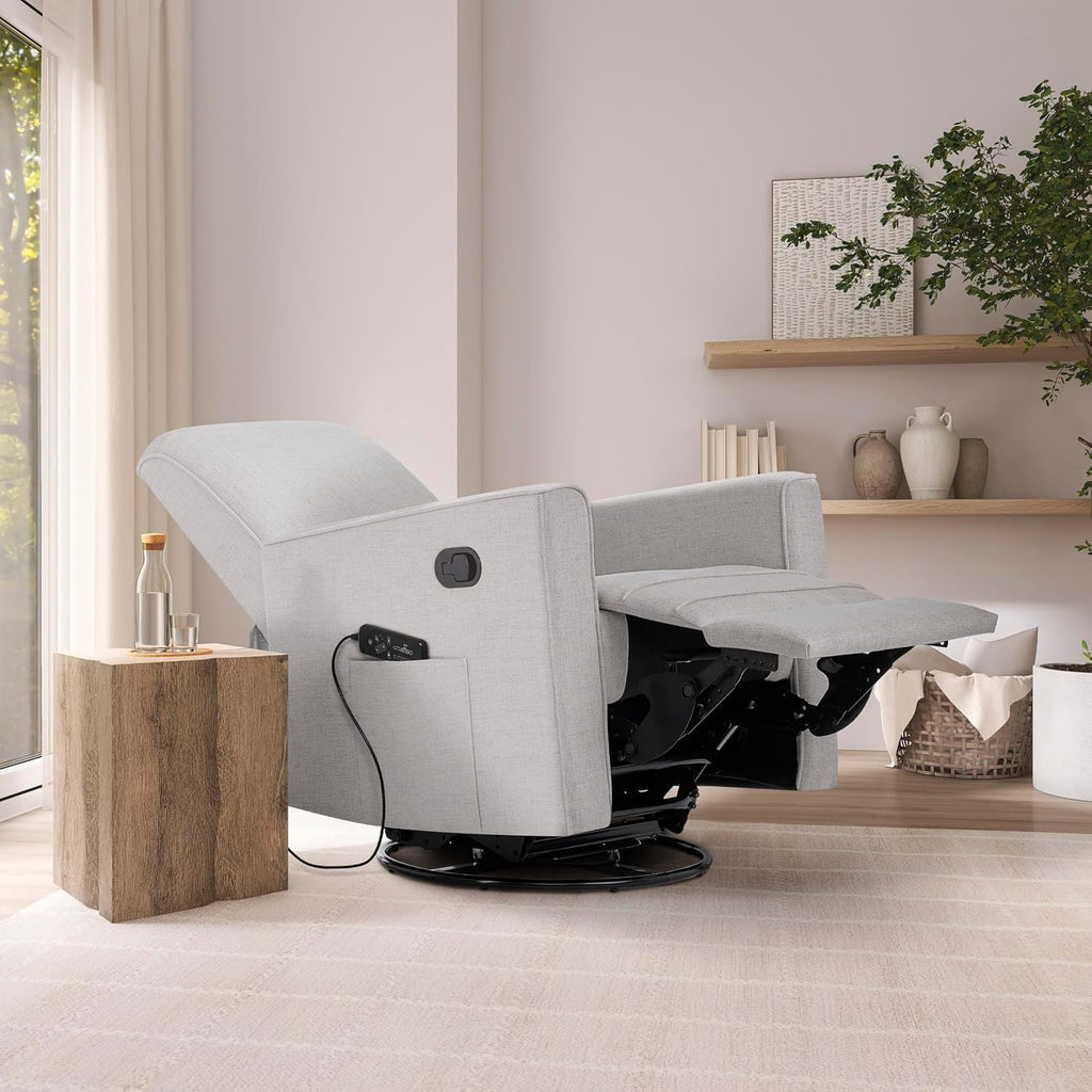 Evolur Raleigh Glider with Massager in Charcoal, Upholstered Plush Seating 360° Swivel Glider Rocking Chair, FSC Certified, Greenguard Gold & JPMA Certified Nursery Glider Recliner